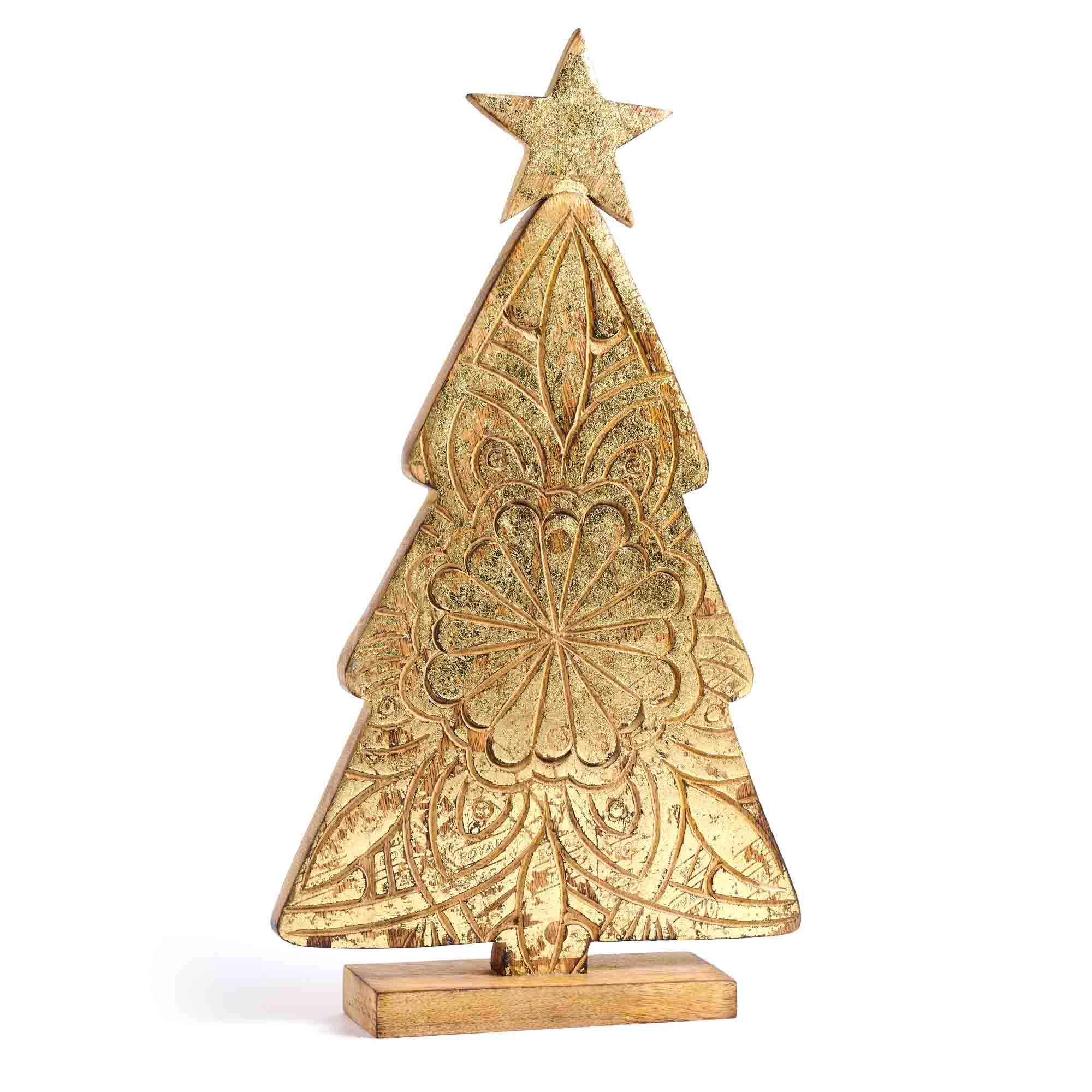 Albero decorativo in alluminio dorato e legno di mango Albero della vita  Misura 2