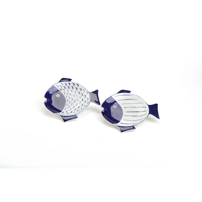 Promobo   Set insieme 6 piatti di presentazione décor oceano piatti forma pesce 26 x 21 cm 